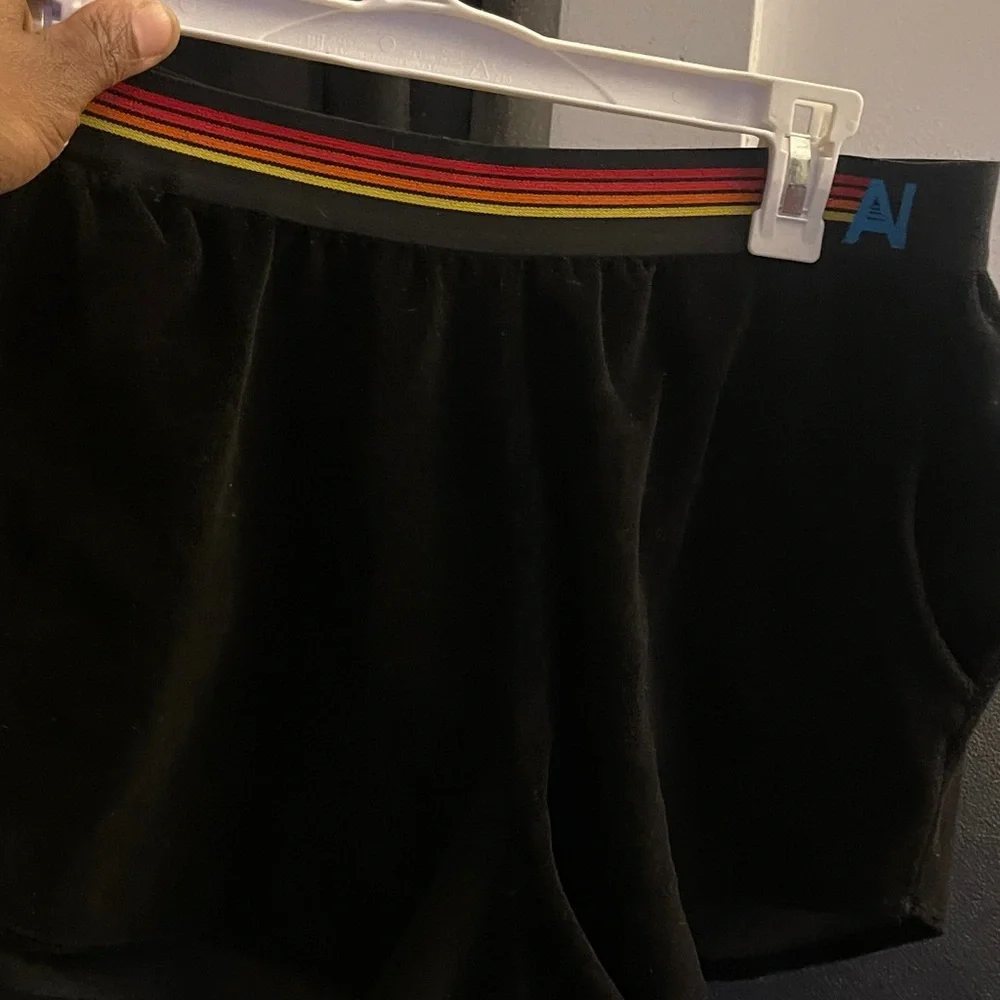 Aviator Nation Black Velour Athletic logo Stripe Lounger Shorts Size XL NWOT
